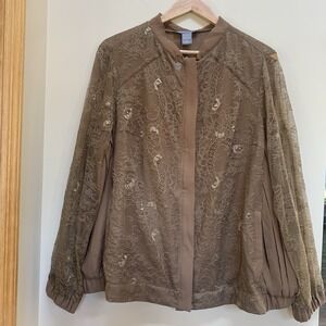 Kate & Mallory Brown Lace Bomber Jacket Pleat Back Nwt Size 1X